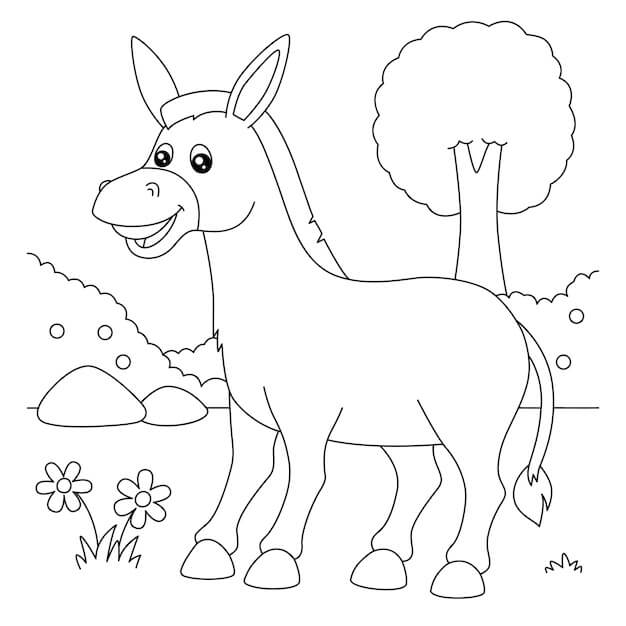 Dibujo de Burro En El Prado para Colorear y Imprimir