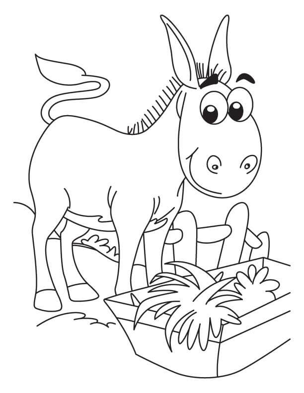 Dibujo de Burro Sonriente Con Hierba para Colorear y Imprimir