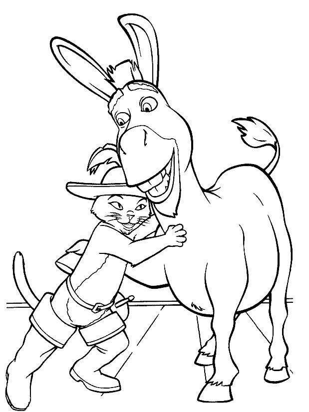 Dibujo de Burro y Gato para Colorear y Imprimir