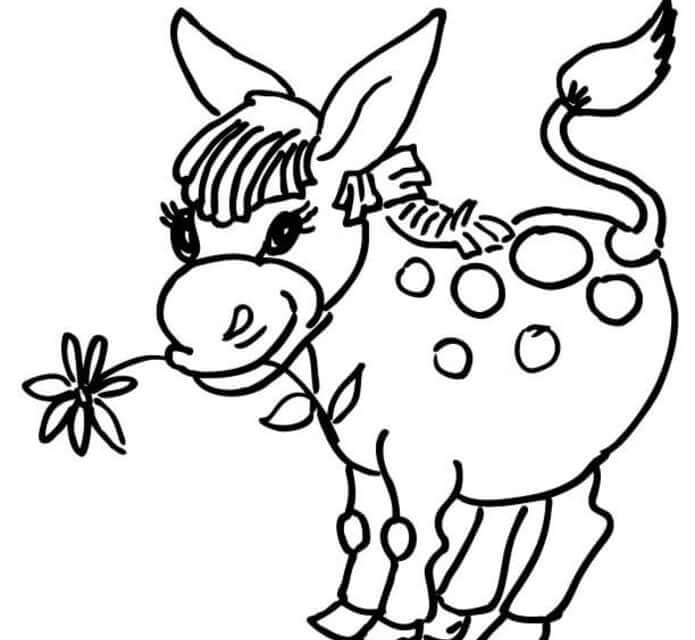 Dibujo de Dibujo Burro Con Flor para Colorear y Imprimir