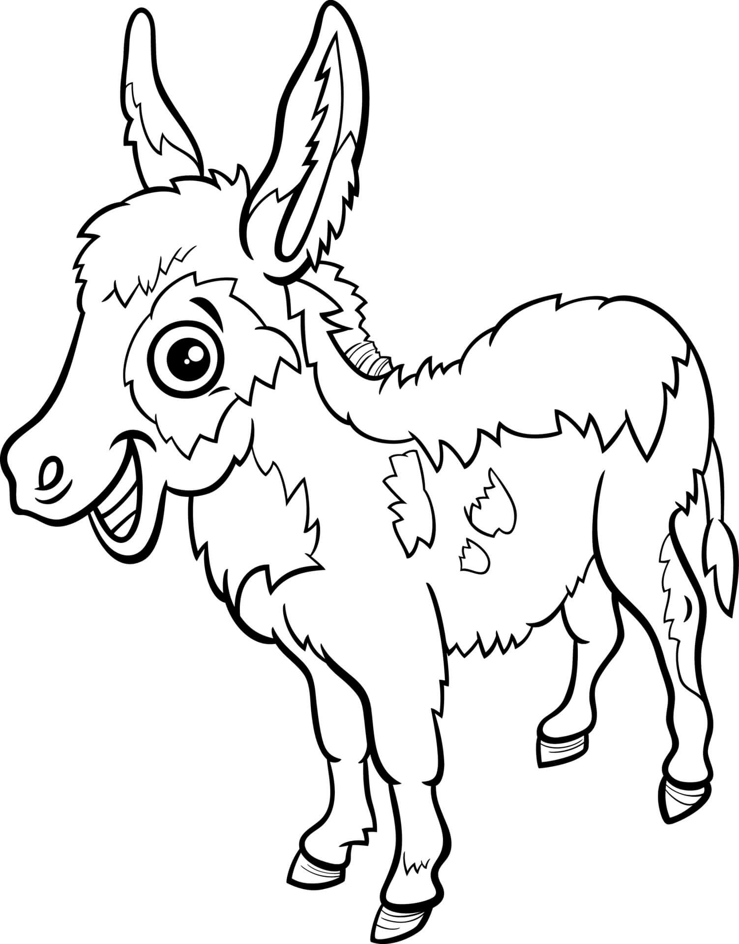 Dibujo de Dibujos Animados Bebé Burro Animal de Granja para Colorear y Imprimir