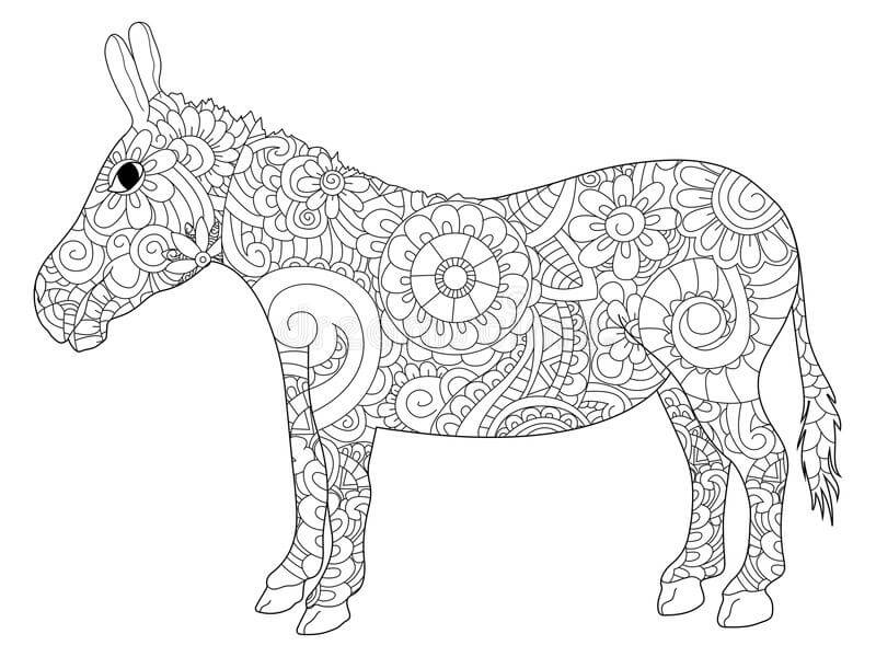 Dibujo de Mándala de Burro para Colorear y Imprimir