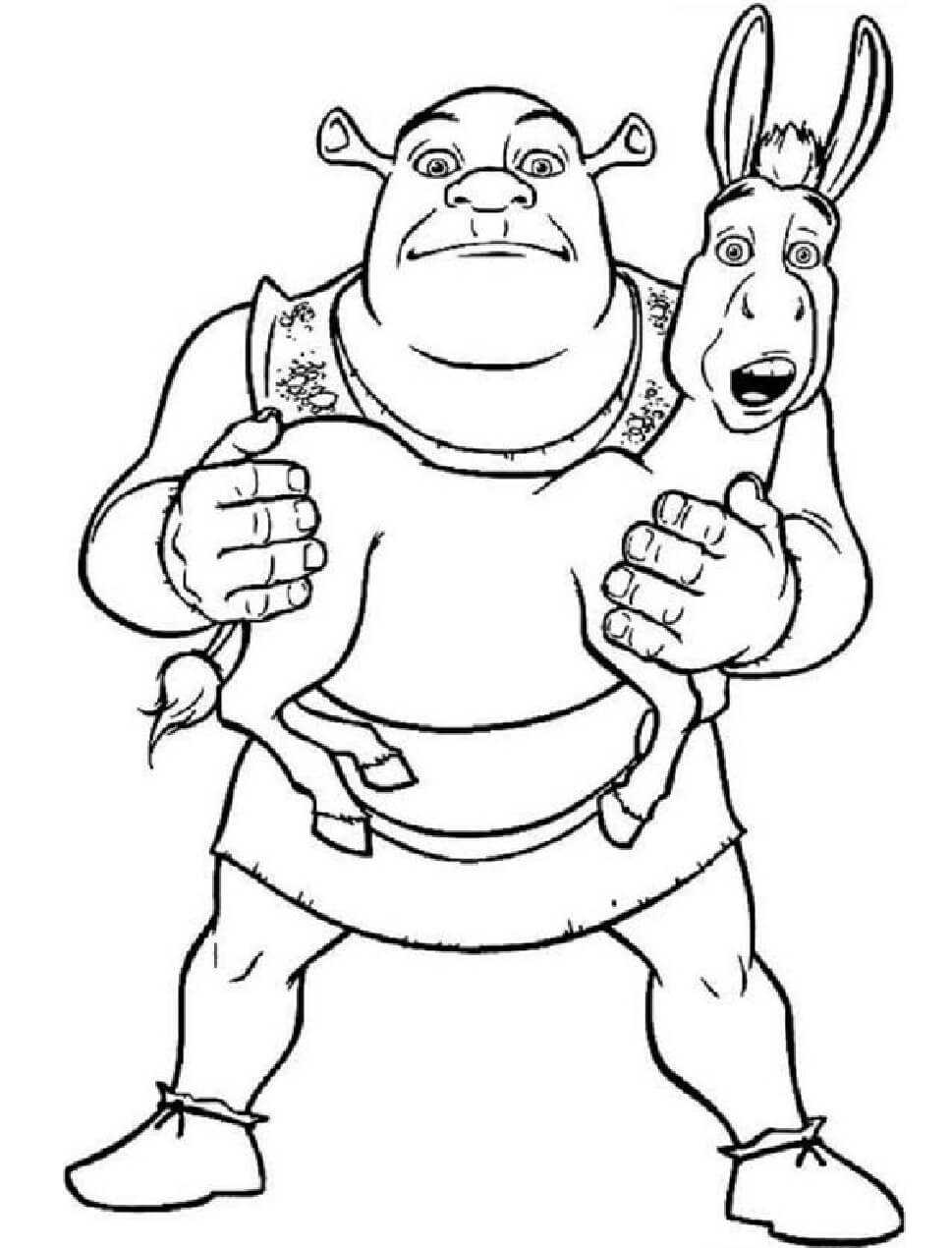 Dibujo de Shrek Sosteniendo Burro para Colorear y Imprimir