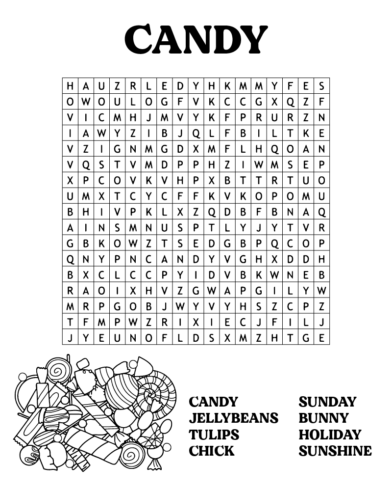 Dibujo de Easter Word Searches Candy Coloring Page para Colorear y Imprimir