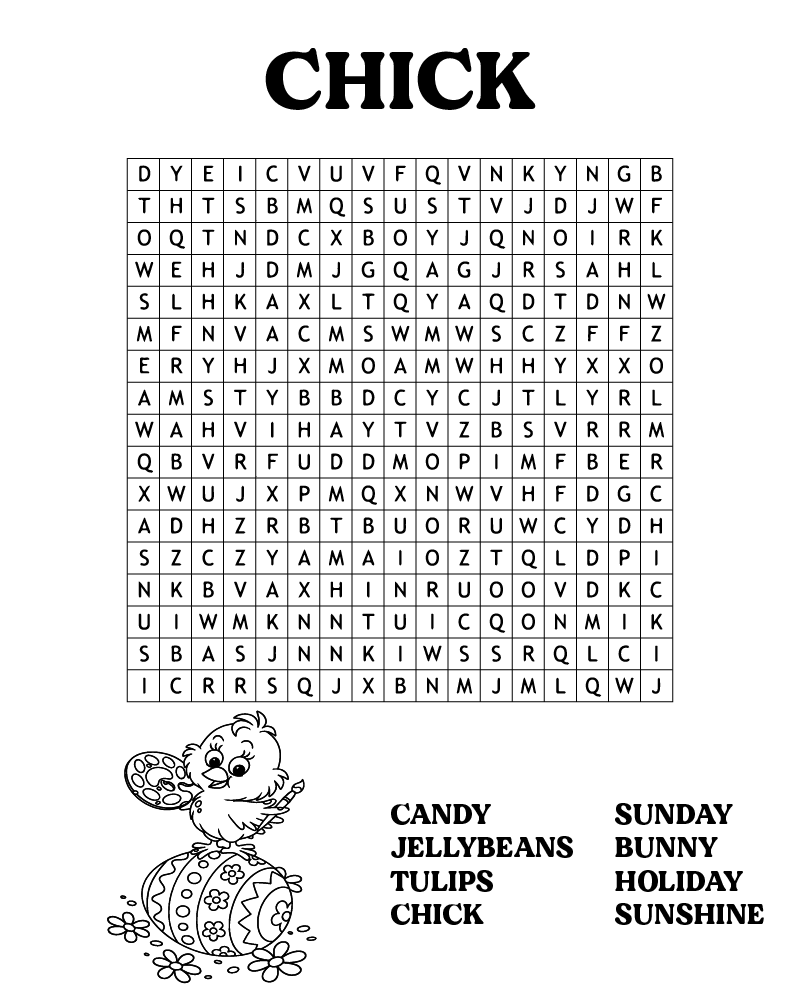 Dibujo de Easter Word Searches Chick Coloring Page para Colorear y Imprimir