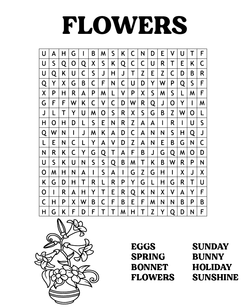 Dibujo de Easter Word Searches Flowers Coloring Page para Colorear y Imprimir