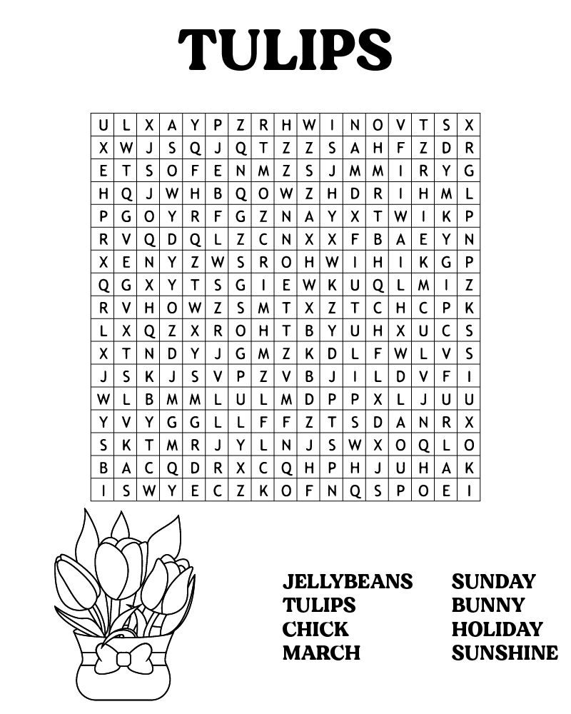 Dibujo de Easter Word Searches Tulips Coloring Page para Colorear y Imprimir