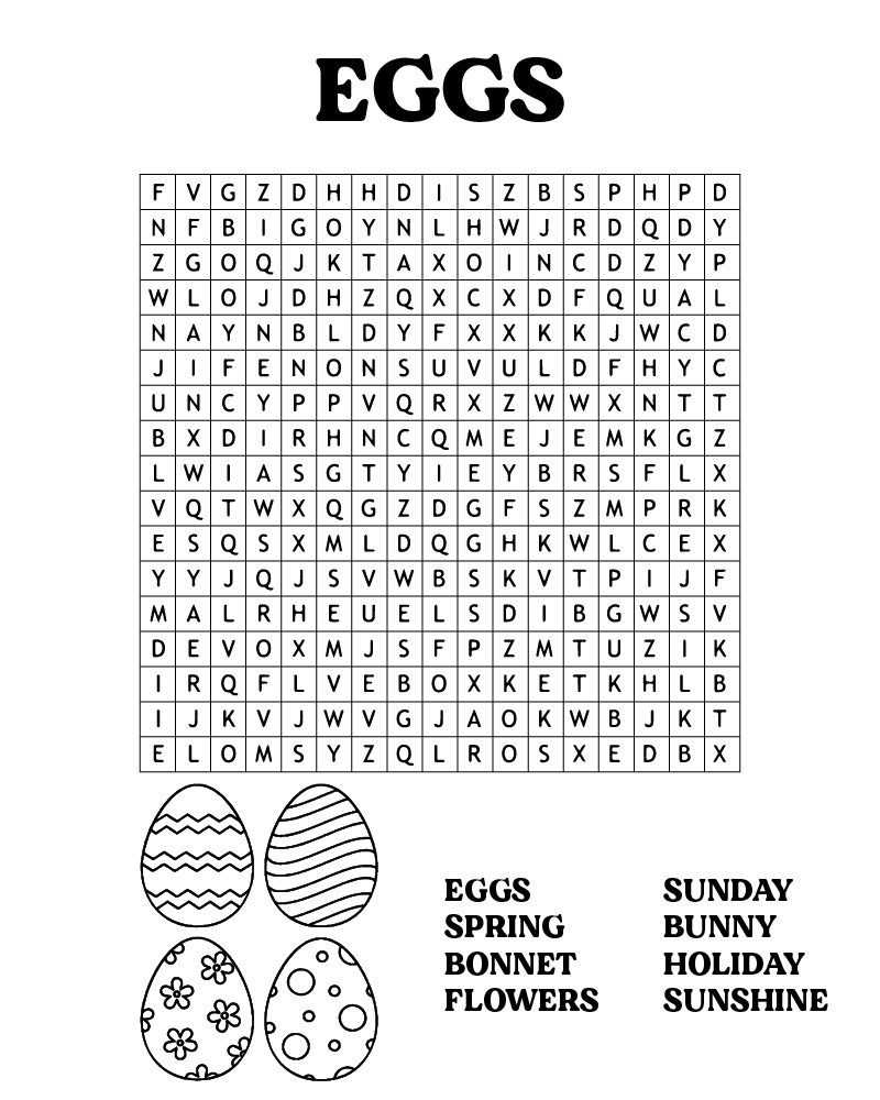 Dibujo de Free Printable Easter Word Searches Coloring Page para Colorear y Imprimir