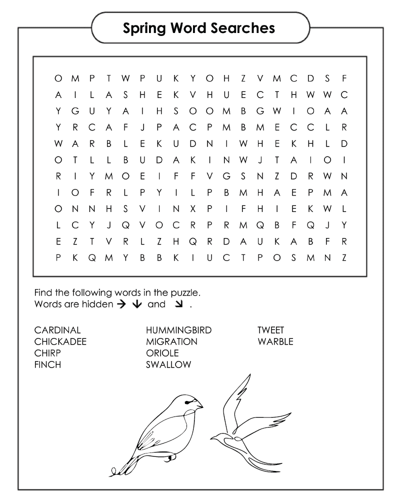 Dibujo de Spring Word Searches Free Coloring Page para Colorear y Imprimir
