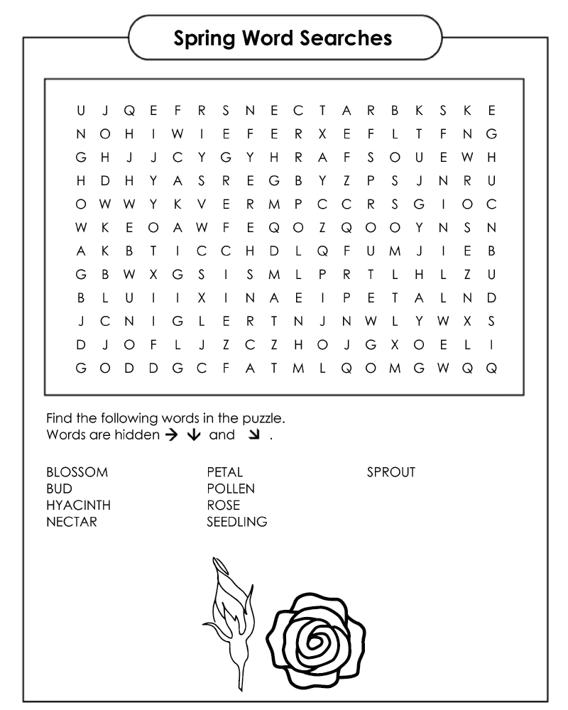 Dibujo de Spring Word Searches Free Easy Printable Coloring Page para Colorear y Imprimir