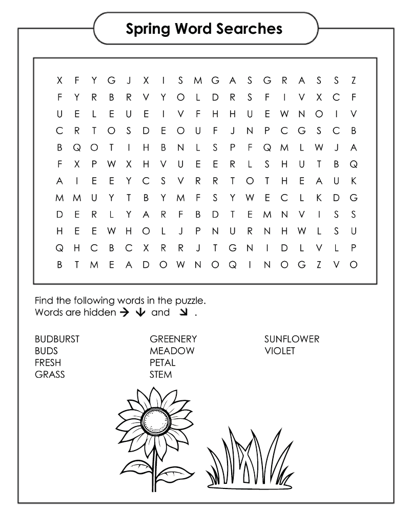 Dibujo de Spring Word Searches Free Printable Coloring Page para Colorear y Imprimir