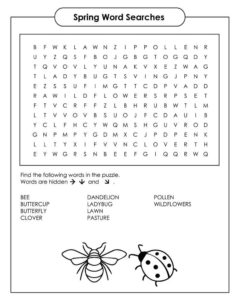 Dibujo de Spring Word Searches Printable Coloring Page para Colorear y Imprimir