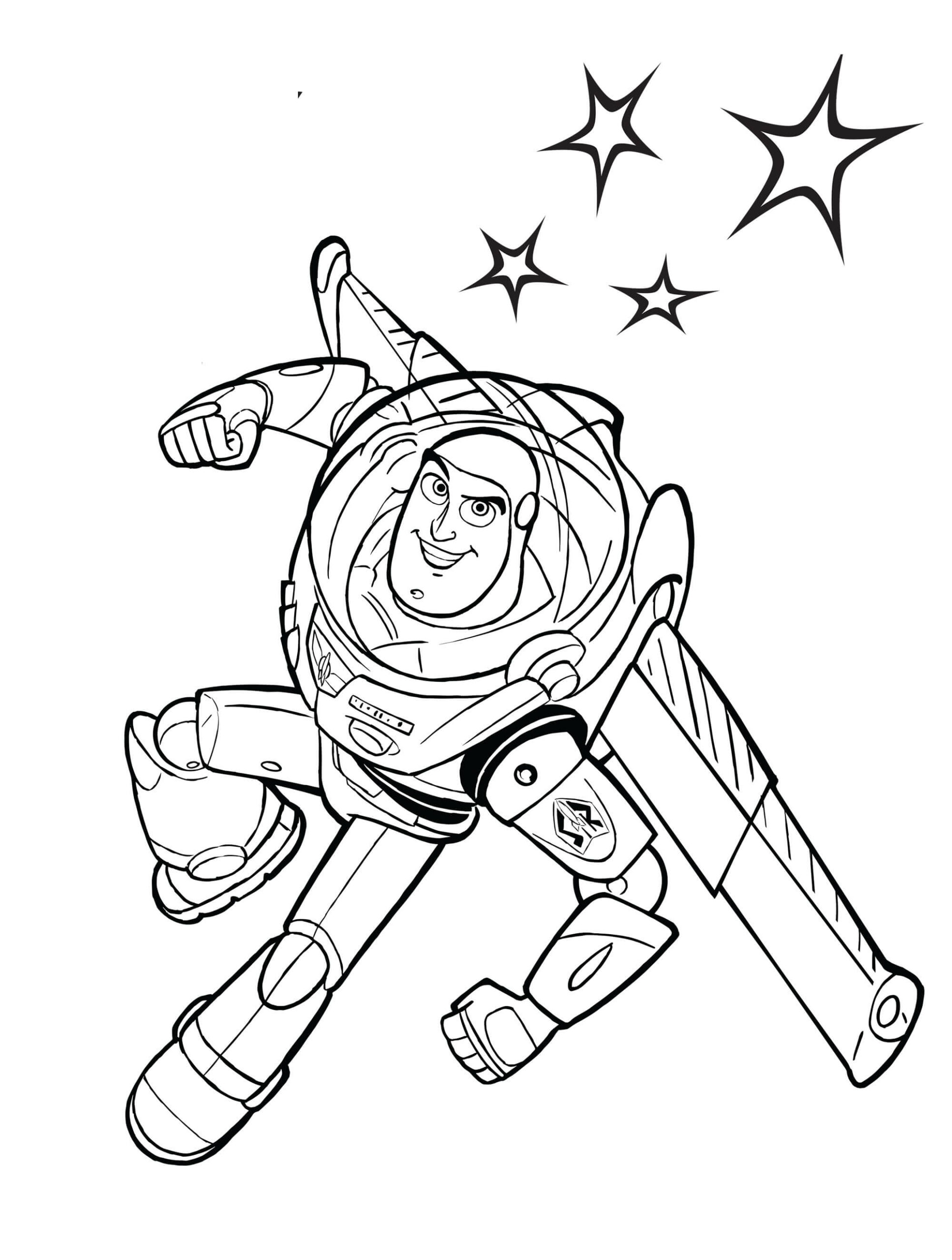 Dibujo de Ataque de Buzz Lightyear Con Estrellas Scaled para Colorear y Imprimir
