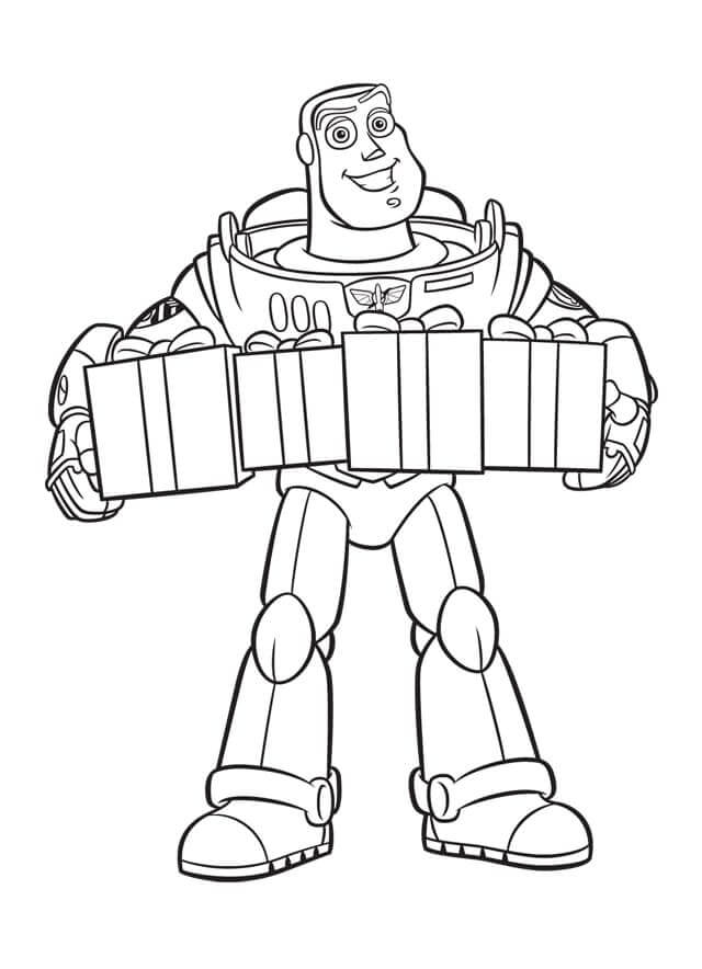 Dibujo de Buzz Lightyear Con Regalos para Colorear y Imprimir