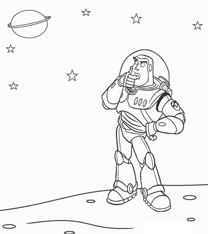 Dibujo de Buzz Lightyear En El Planeta para Colorear y Imprimir