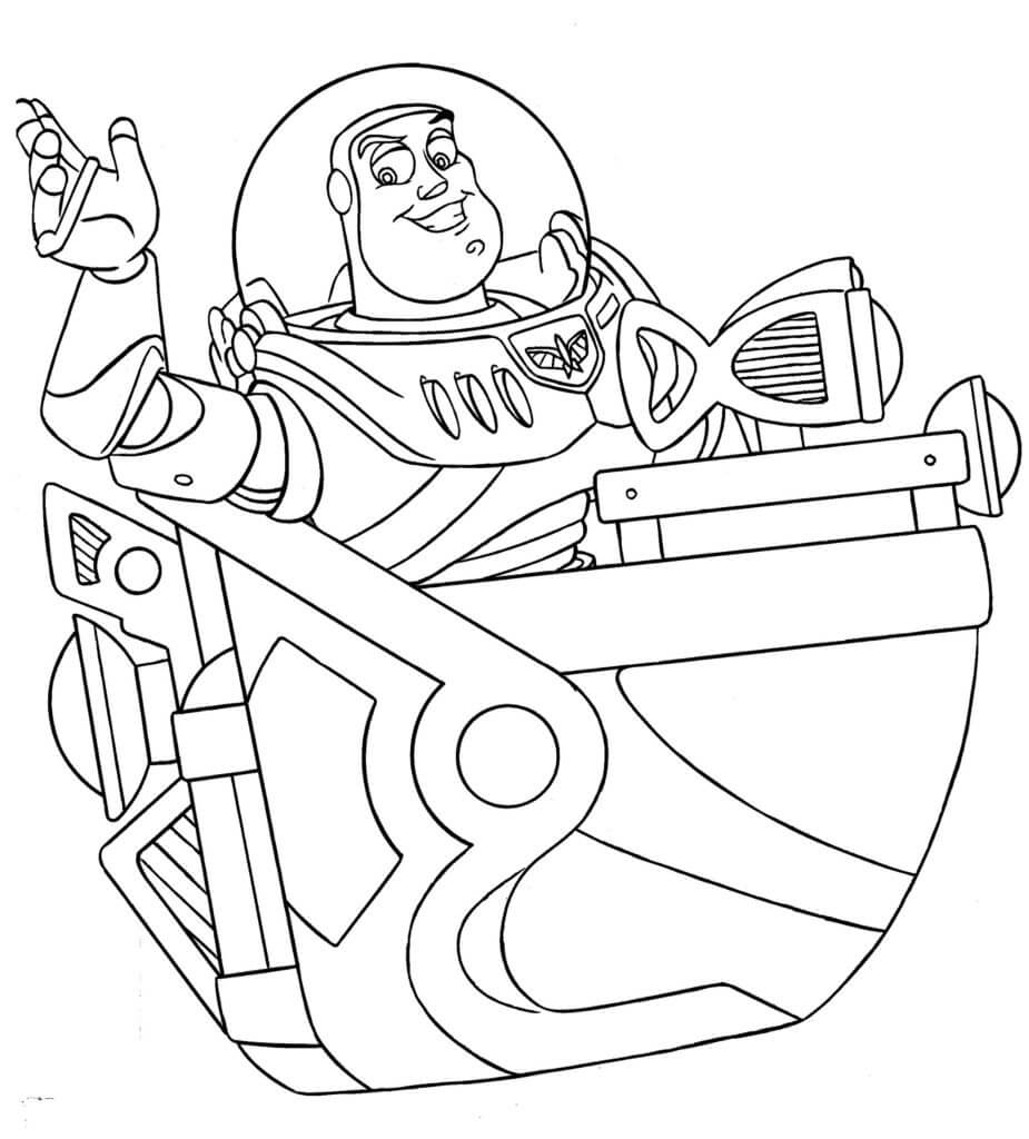 Dibujo de Buzz Lightyear En Nave Espacial para Colorear y Imprimir