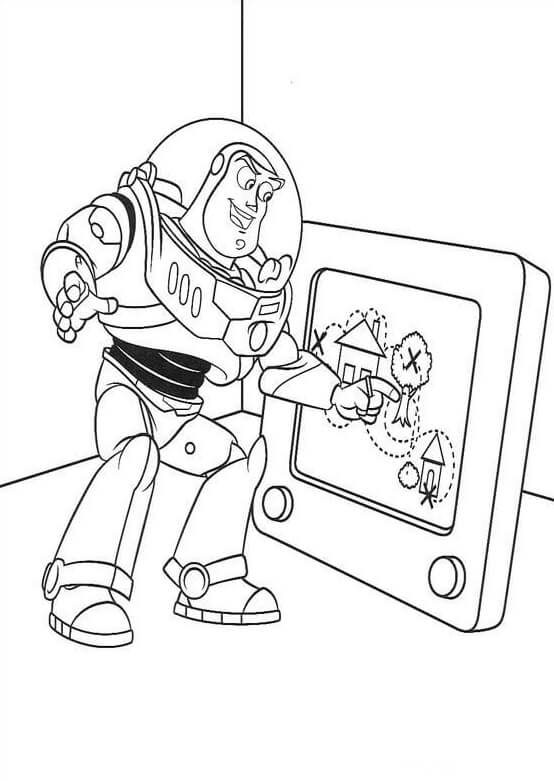 Dibujo de Buzz Lightyear Jugando Videojuegos para Colorear y Imprimir