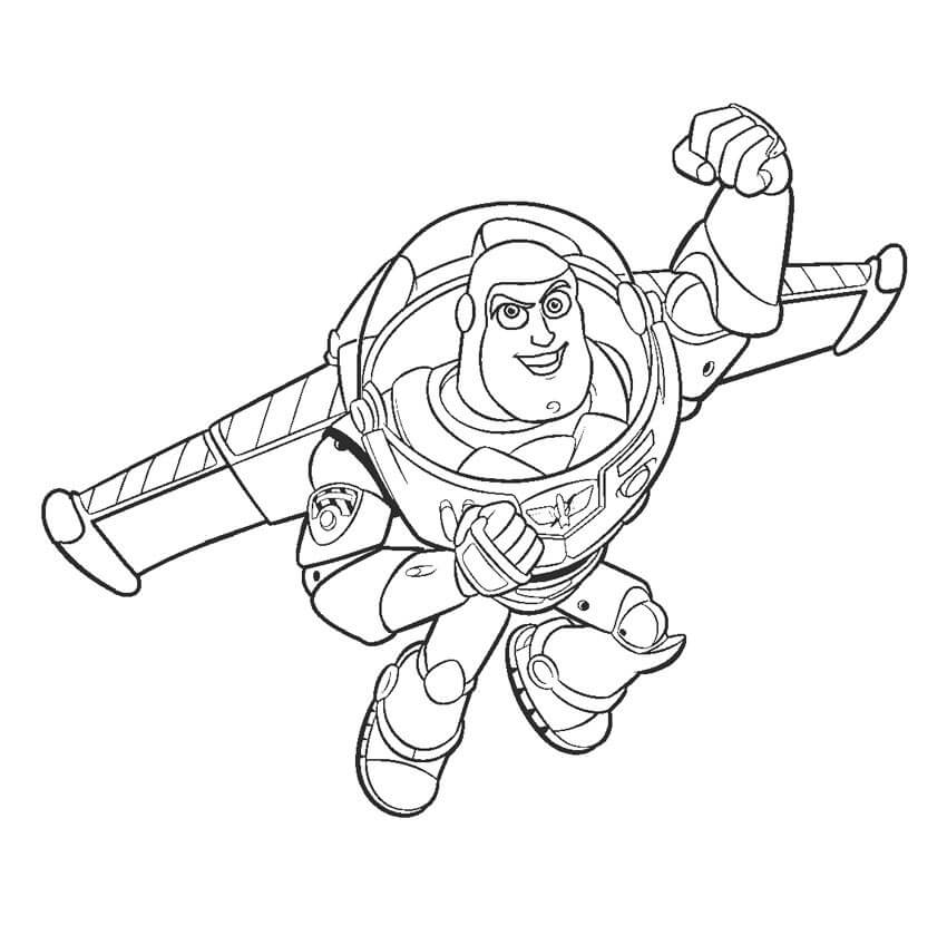 Dibujo de Buzz Lightyear Volador y Puñetazo para Colorear y Imprimir