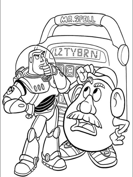 Dibujo de Buzz Lightyear y El Sr Cara de Patata para Colorear y Imprimir
