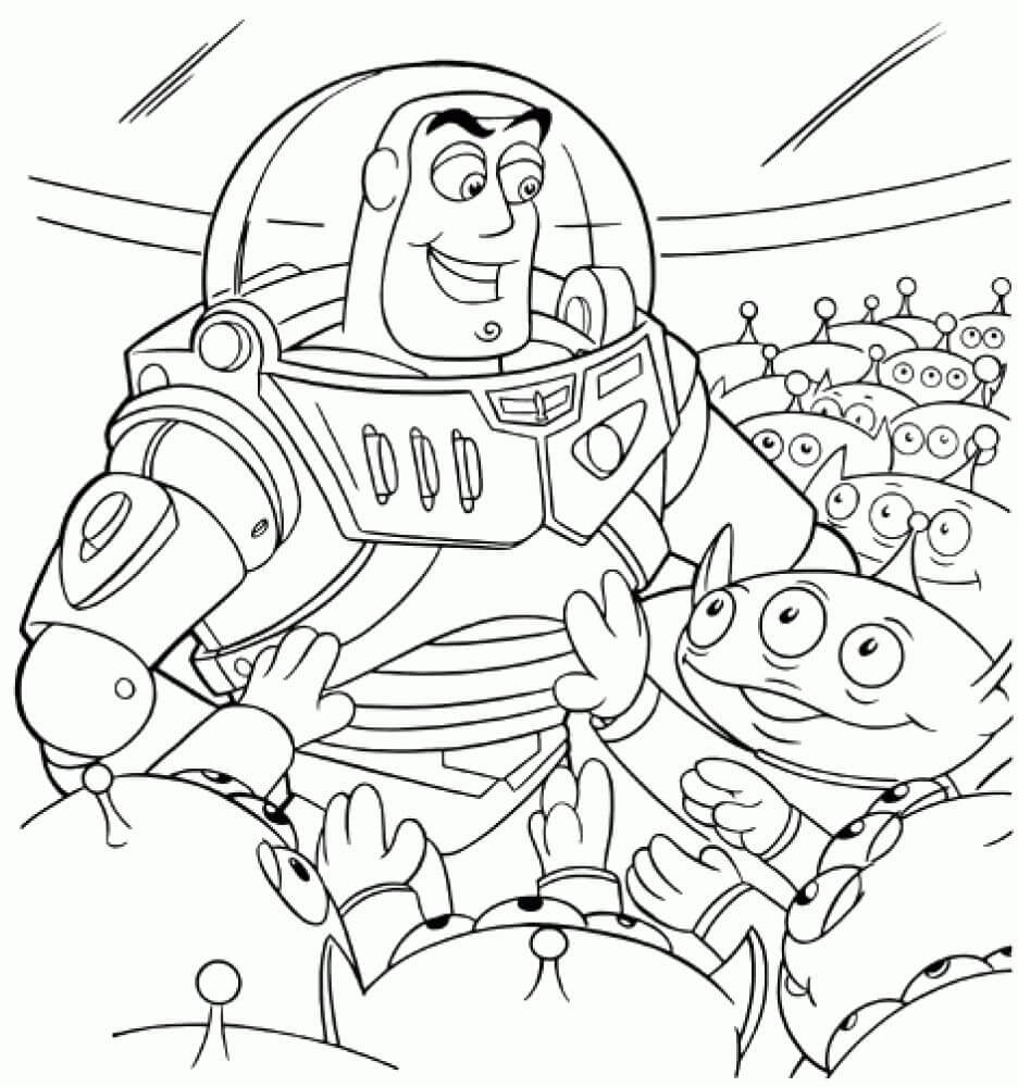 Dibujo de Buzz Lightyear y Extraterrestres para Colorear y Imprimir