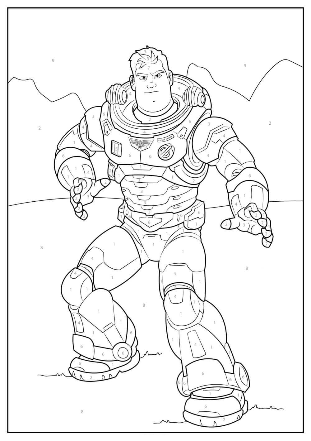 Dibujo de Colorear por Números a Buzz Lightyear para Colorear y Imprimir