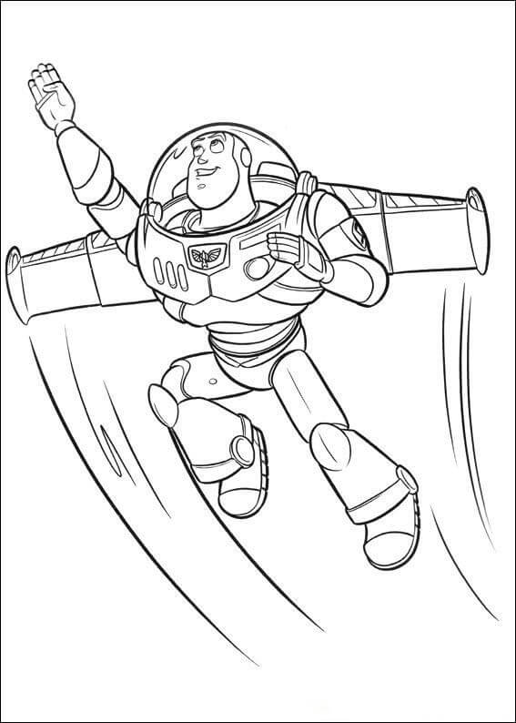Dibujo de Diversión Buzz Lightyear Volando para Colorear y Imprimir