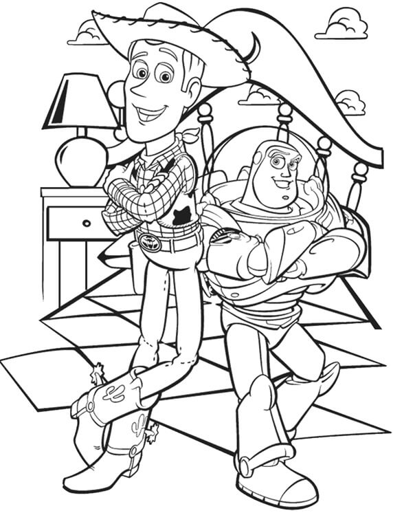 Dibujo de Woody y Buzz Lightyear para Colorear y Imprimir