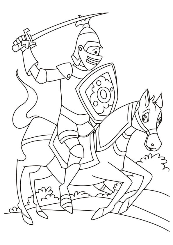 Dibujo de Caballero a Caballo para Colorear y Imprimir