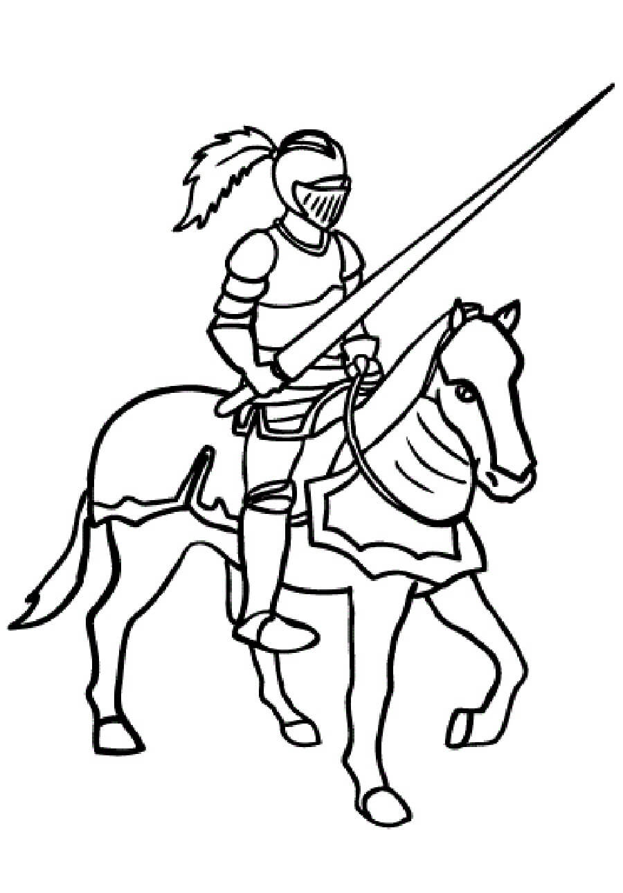 Dibujo de Caballero a Caballo Peleando para Colorear y Imprimir