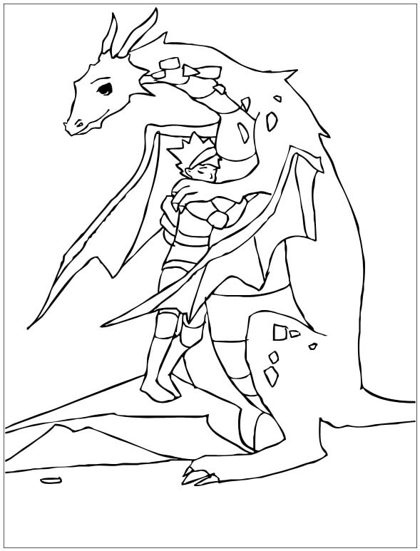 Dibujo de Caballero Con Dragón para Colorear y Imprimir