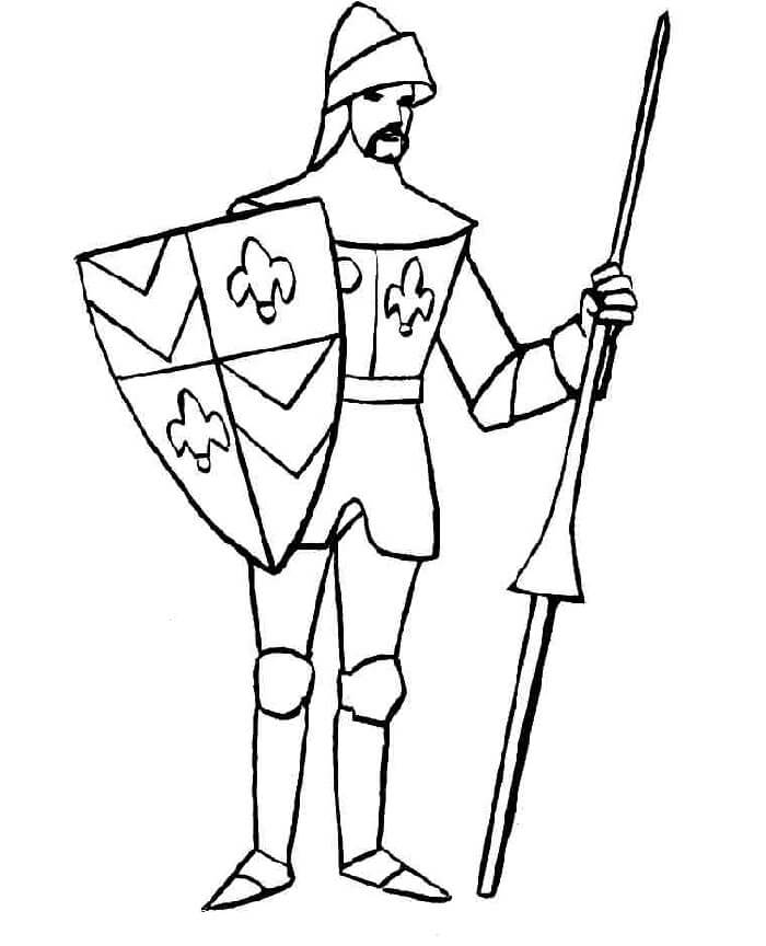 Dibujo de Caballero Tenencia Escudo para Colorear y Imprimir
