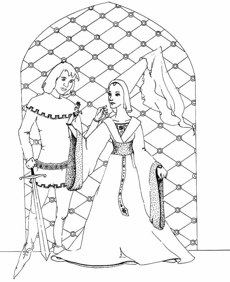 Dibujo de Caballero y Princesa para Colorear y Imprimir