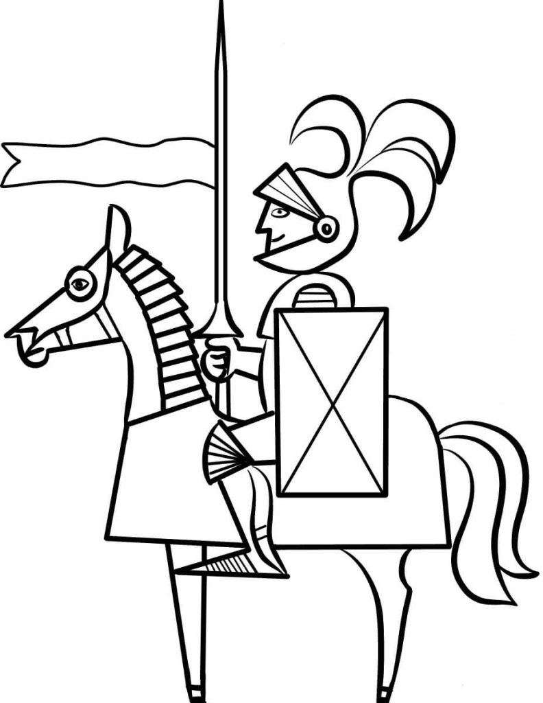 Dibujo de Caballo y Caballero para Colorear y Imprimir