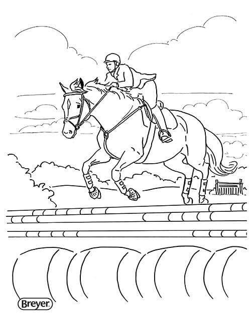Dibujo de Atleta Ecuestre Sentado a Caballo para Colorear y Imprimir