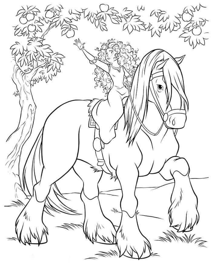 Dibujo de Barbie Caballo y Árboles Frutales para Colorear y Imprimir