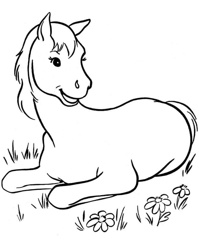 Dibujo de Caballo Sentado para Colorear y Imprimir