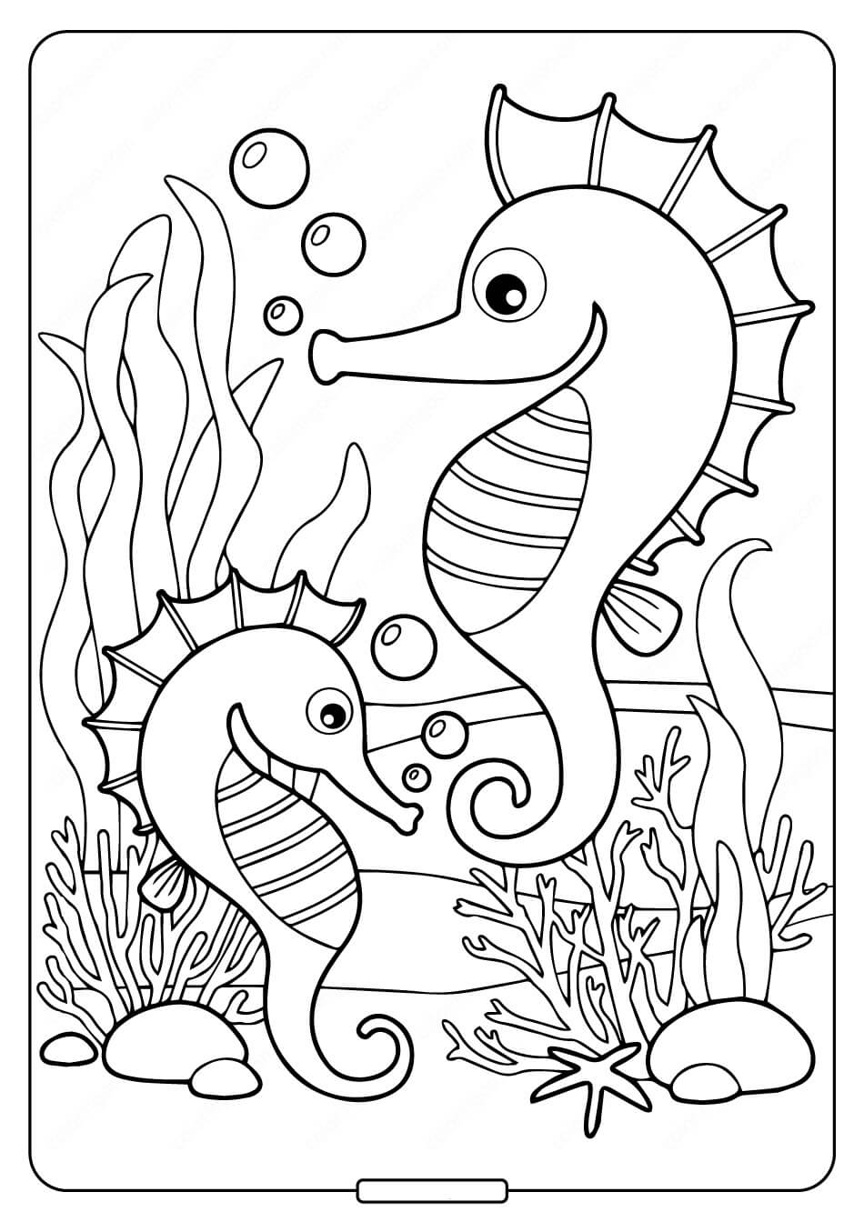 Dibujo de dos Caballitos de Mar para Colorear y Imprimir