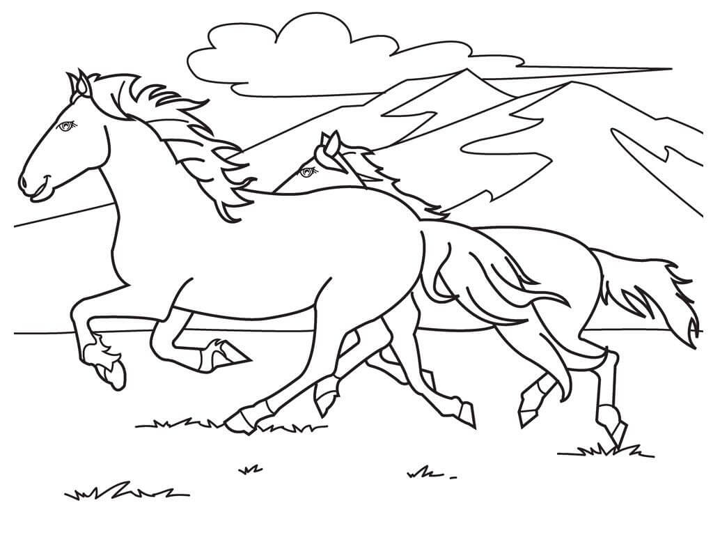 Dibujo de dos Caballos Corriendo para Colorear y Imprimir