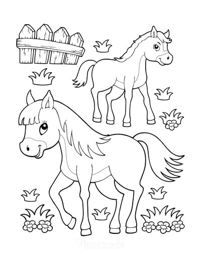 Dibujo de dos Caballos para Colorear y Imprimir