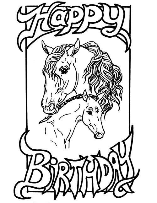 Dibujo de ¡Feliz Cumpleaños Caballo para Colorear y Imprimir