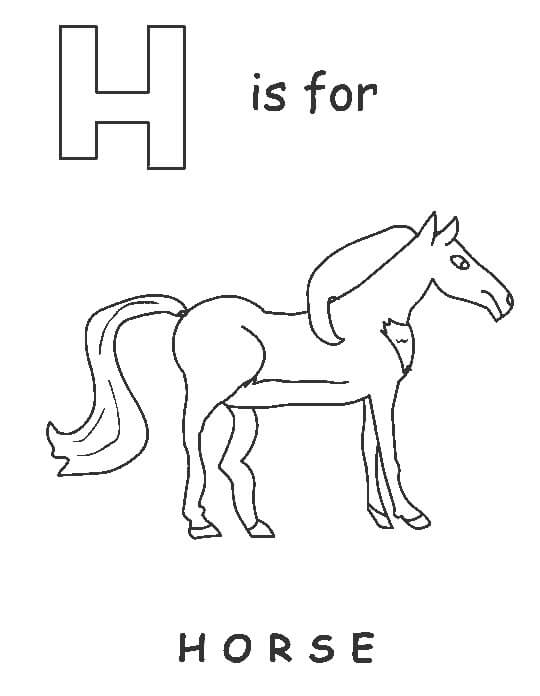 Dibujo de H Es para Caballo para Colorear y Imprimir