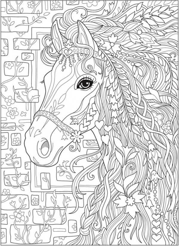 Dibujo de Mándala Cara Del Caballo para Colorear y Imprimir