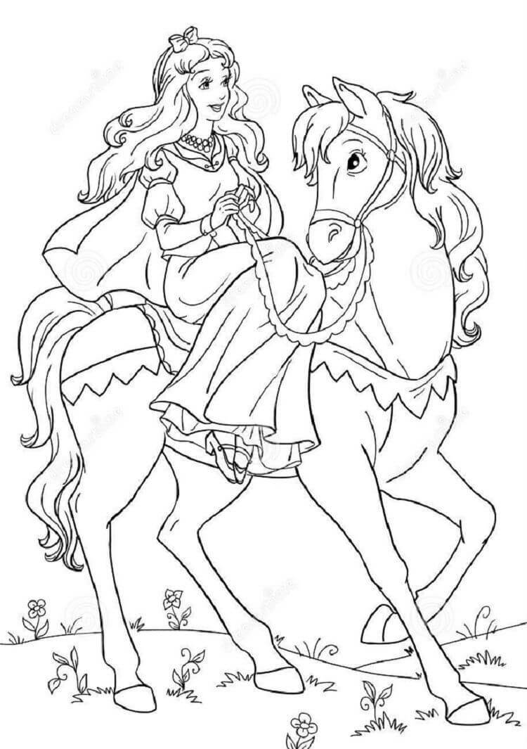Dibujo de Princesa a Caballo para Colorear y Imprimir