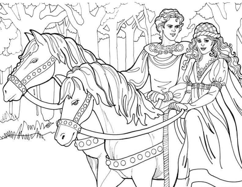Dibujo de Princesa Leonora a Caballo para Colorear y Imprimir