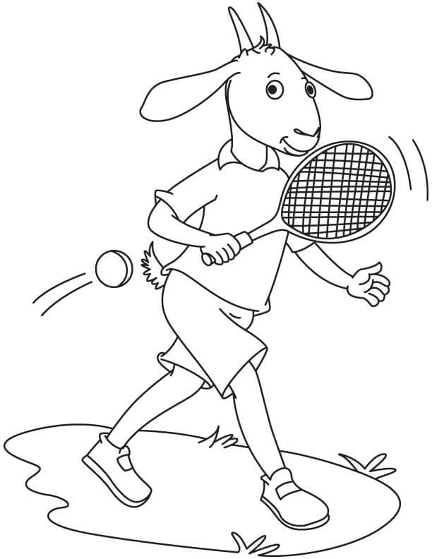 dibujo cabra jugando al tenis para colorear