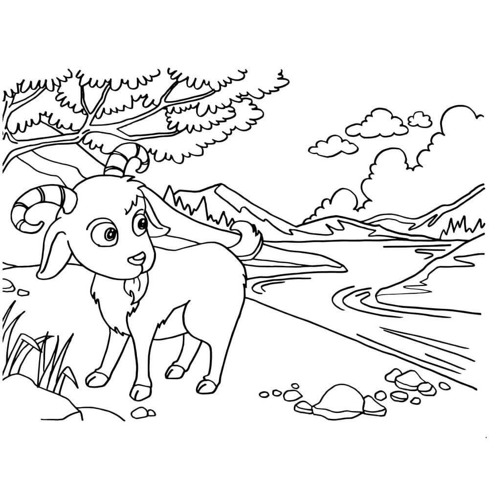 Dibujo de Goat With Beautiful Scenery para Colorear y Imprimir