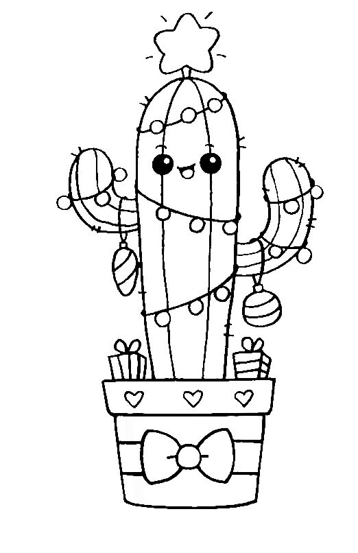 Dibujo de Árbol de Navidad de Cactus para Colorear y Imprimir