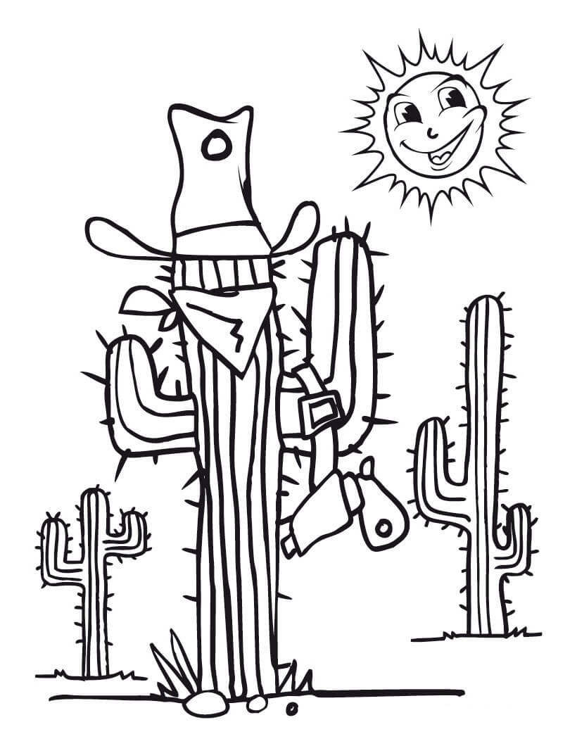 Dibujo de Cactus de Dibujos Animados para Colorear y Imprimir