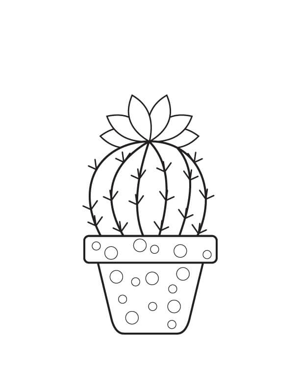 Dibujo de Cactus En Maceta Basíco para Colorear y Imprimir