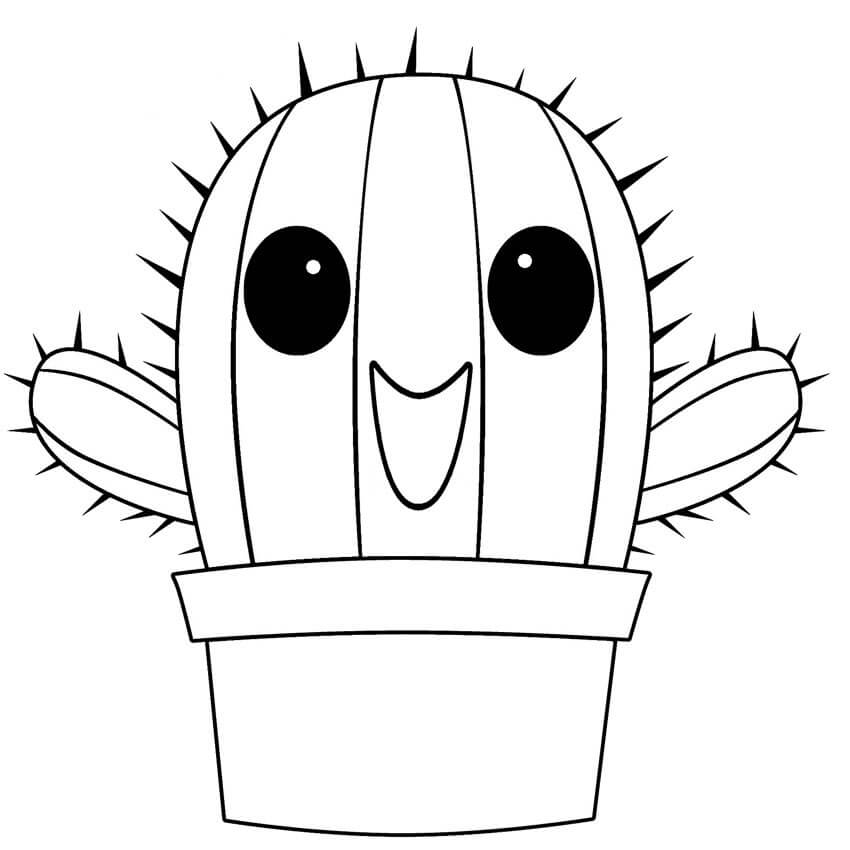 Dibujo de Cactus En Maceta Divertido para Colorear y Imprimir